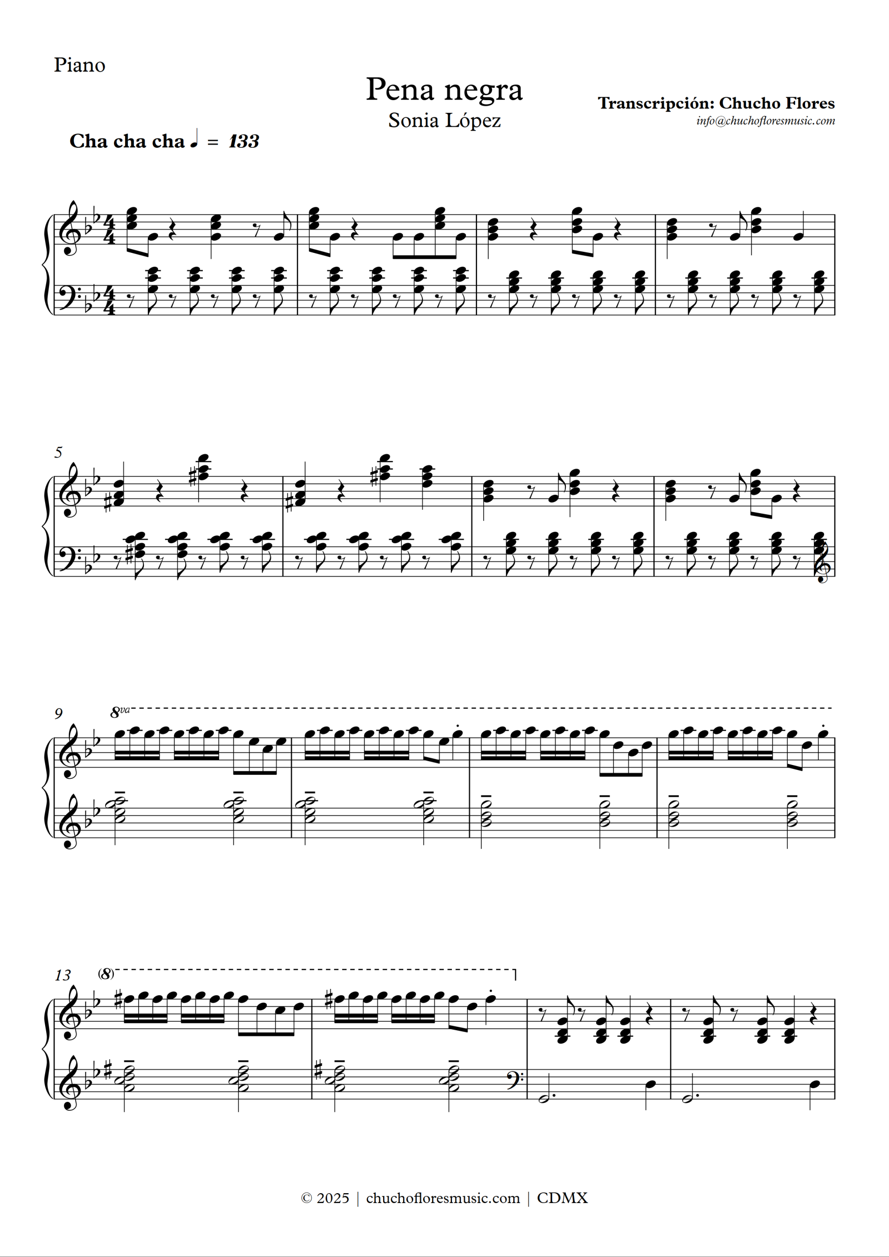 Pena negra - Sonia Lopez | Piano escrito nota a nota