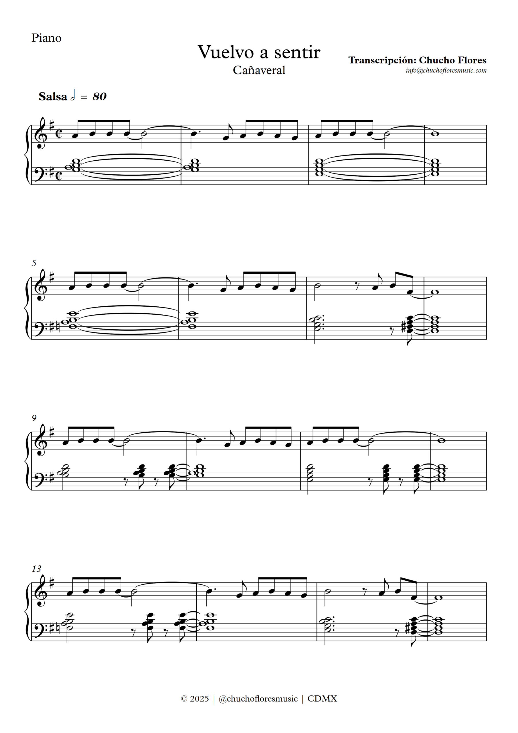 Vuelvo a sentir – Cañaveral | Piano escrito nota a nota