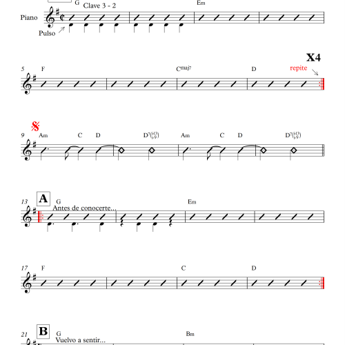 Vuelvo a sentir | Chord chart