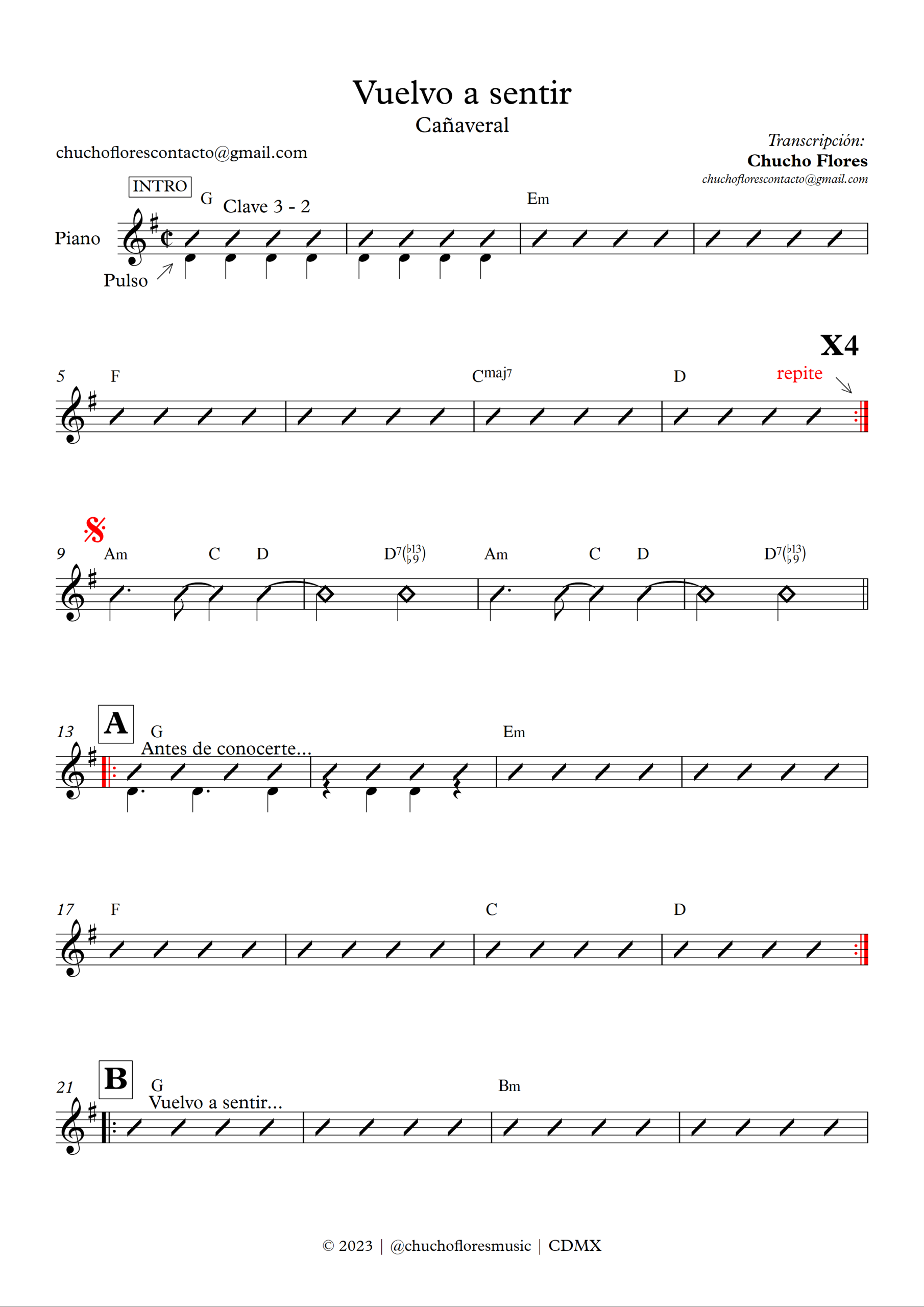 Vuelvo a sentir | Chord chart